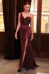 One Shoulder Sequin Evening Dress